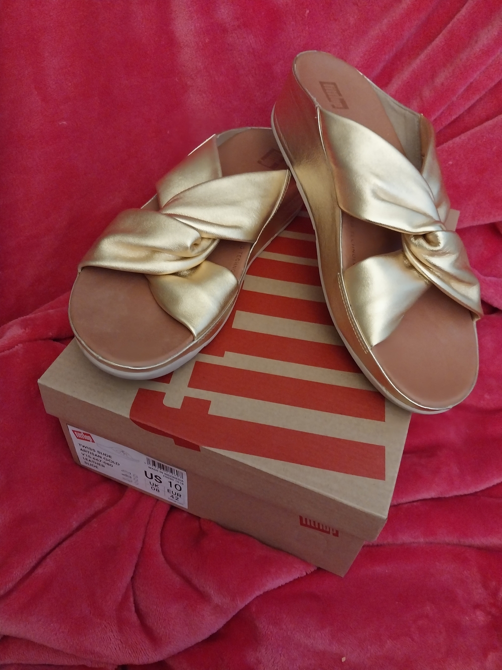 Women's FitFlop Twiss Artisan Gold Knotted Slide Sandals Size 10